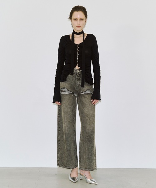 JOSE MOON(ジョゼムーン)の「SPLIT GATHERS CHOKER TOPS/スプリットギャザーチョーカートップス(Tシャツ/カットソー・レディース・ブラック/ホワイト・FREE)」の7枚目の写真