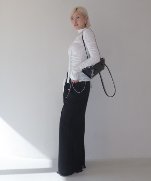 JOSE MOON(ジョゼムーン)の「SPLIT GATHERS CHOKER TOPS/スプリットギャザーチョーカートップス(Tシャツ/カットソー・レディース・ブラック/ホワイト・FREE)」の8枚目の写真