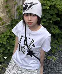 ILLIGO | チェックアプリケルーズクロップTシャツホワイト(Tシャツ/カットソー)