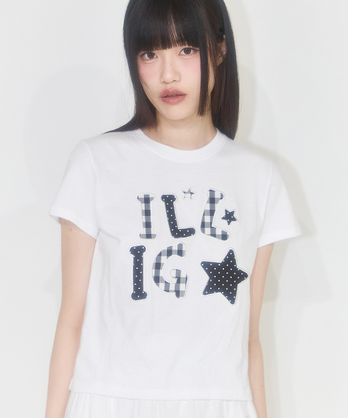ILLIGO(イリゴ)の「チェックアプリケルーズクロップTシャツホワイト(Tシャツ/カットソー・レディース・ホワイト・OS)」の3枚目の写真