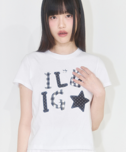 ILLIGO(イリゴ)の「チェックアプリケルーズクロップTシャツホワイト(Tシャツ/カットソー・レディース・ホワイト・OS)」の4枚目の写真