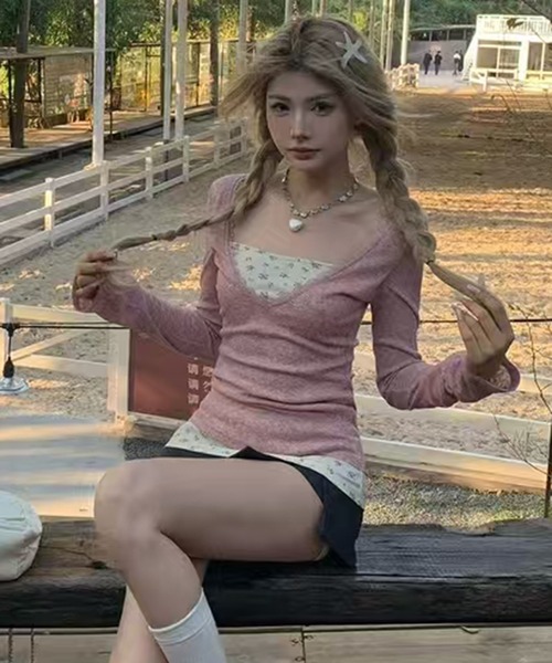 AsheKsha(アシクシャ)の「優しい印象で若々しく見えるシルエットトップス(Tシャツ/カットソー・レディース・ピンク・M)」の5枚目の写真