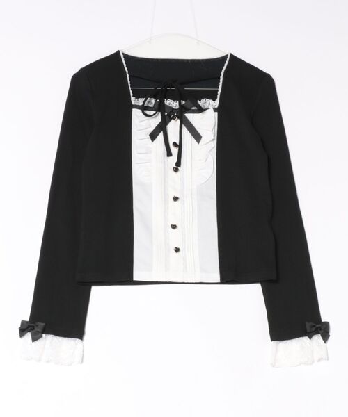 Secret Honey（シークレットハニー）の「ヨークピンタックフリルカットソー（Tシャツ/カットソー・レディース・ブラック/オフホワイト・FREE）」の2枚目の写真