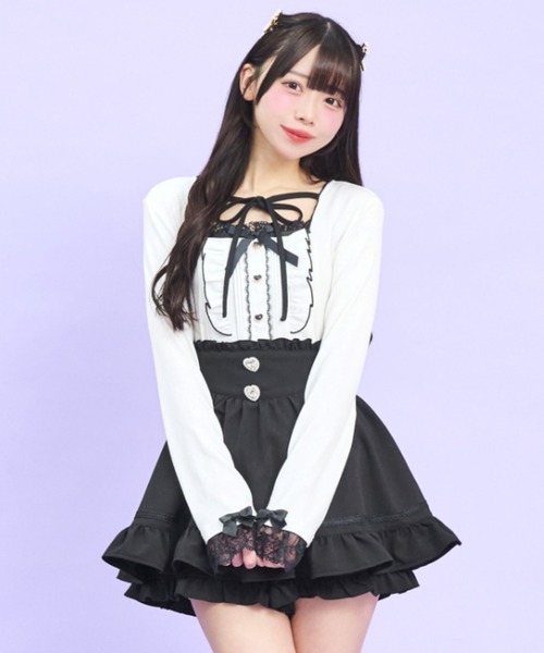 Secret Honey(シークレットハニー)の「ヨークピンタックフリルカットソー(Tシャツ/カットソー・レディース・ブラック/オフホワイト・FREE)」の1枚目の写真