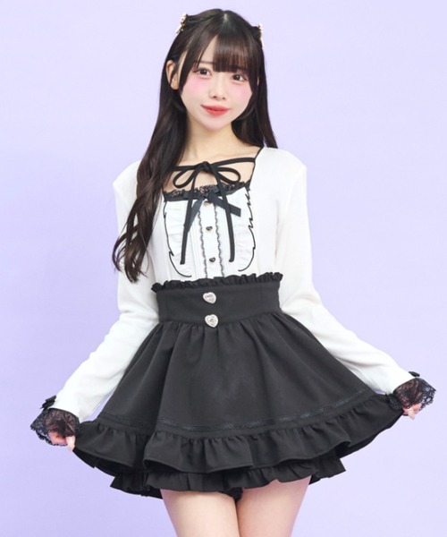 Secret Honey(シークレットハニー)の「ヨークピンタックフリルカットソー(Tシャツ/カットソー・レディース・ブラック/オフホワイト・FREE)」の4枚目の写真