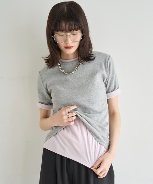 meilmada(メイルマダ)の「2点SET レイヤードTシャツ(Tシャツ/カットソー・レディース・グレー/チャコールグレー・FREE)」の1枚目の写真