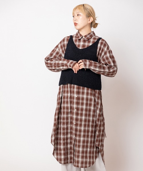 OSMOSIS(オズモーシス)の「2WAYチェックロングシャツブラウス(シャツ/ブラウス・レディース・ブラウン/ダークブラウン/ブラック・ONE SIZE)」の3枚目の写真