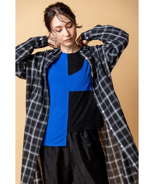 OSMOSIS(オズモーシス)の「2WAYチェックロングシャツブラウス(シャツ/ブラウス・レディース・ブラウン/ダークブラウン/ブラック・ONE SIZE)」の7枚目の写真