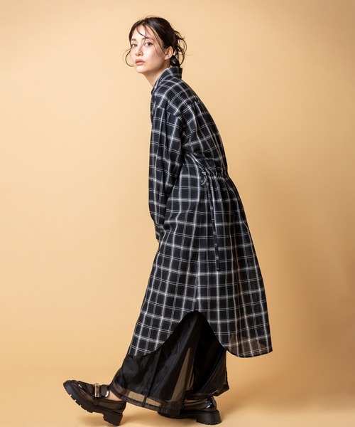 OSMOSIS(オズモーシス)の「2WAYチェックロングシャツブラウス(シャツ/ブラウス・レディース・ブラウン/ダークブラウン/ブラック・ONE SIZE)」の9枚目の写真