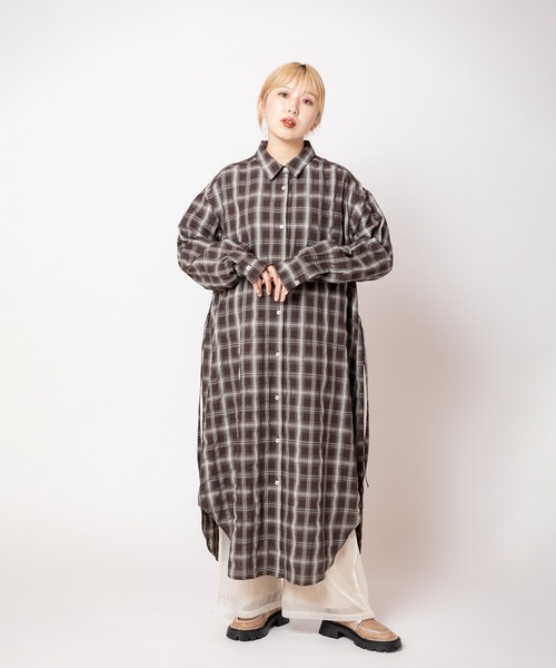 OSMOSIS(オズモーシス)の「2WAYチェックロングシャツブラウス(シャツ/ブラウス・レディース・ブラウン/ダークブラウン/ブラック・ONE SIZE)」の16枚目の写真