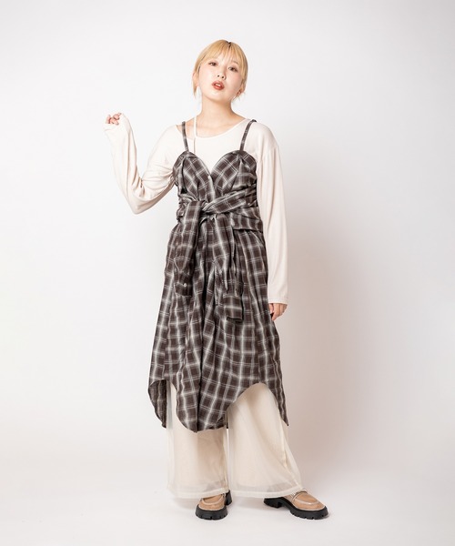 OSMOSIS(オズモーシス)の「2WAYチェックロングシャツブラウス(シャツ/ブラウス・レディース・ブラウン/ダークブラウン/ブラック・ONE SIZE)」の19枚目の写真