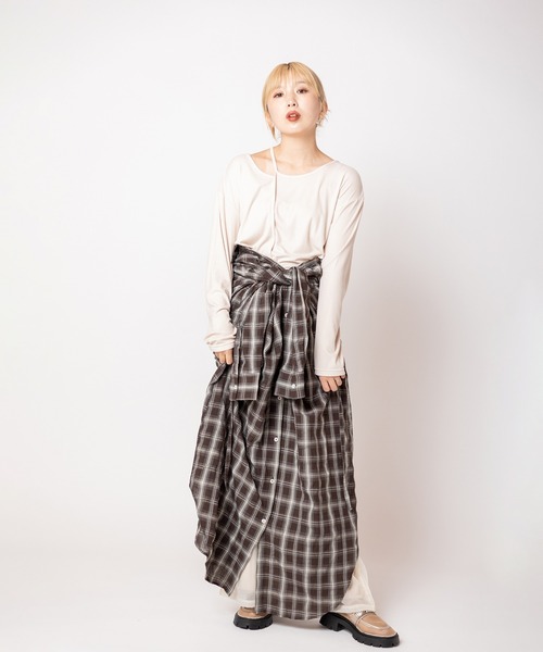 OSMOSIS(オズモーシス)の「2WAYチェックロングシャツブラウス(シャツ/ブラウス・レディース・ブラウン/ダークブラウン/ブラック・ONE SIZE)」の22枚目の写真