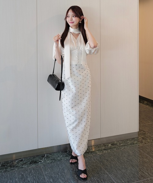 EIMY ISTOIRE(エイミーイストワール)の「CAMILLE DOT JACQUARD SKIRT(スカート・レディース・ホワイト/ブラック・38/36)」の1枚目の写真