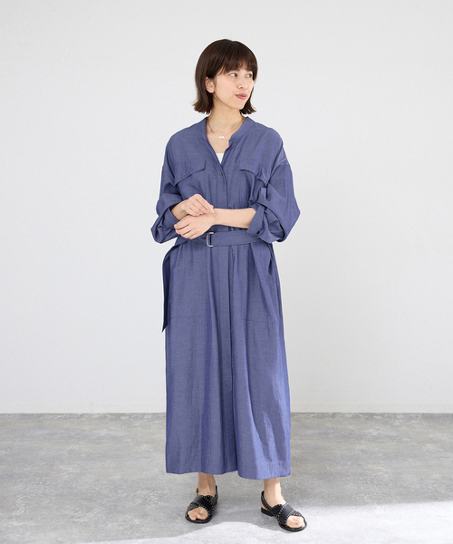 IENA（イエナ）の「2WAY シャンブレー ワークワンピース（ワンピース・レディース・ブラック系その他/ネイビー・38/36）」の10枚目の写真