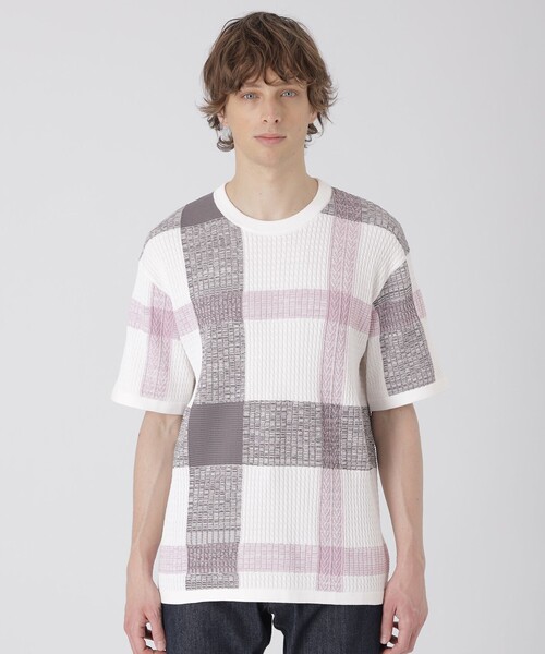 セール】テクスチャーミックスクレストブリッジチェックニットTシャツ
