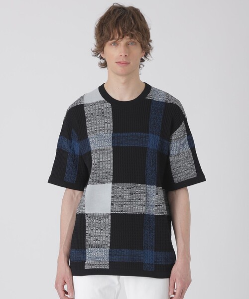 セール】テクスチャーミックスクレストブリッジチェックニットTシャツ