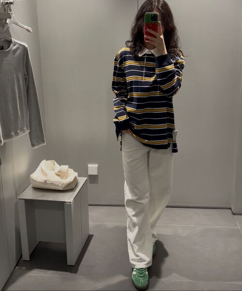 MUSINSA STANDARD WOMAN（ムシンサスタンダードウーマン）の「ウィメンズリラックスドマルチストライプラグビーシャツ[バーガンディ]（ポロシャツ・レディース・その他・X-SMALL/SMALL/MEDIUM/LARGE）」の11枚目の写真