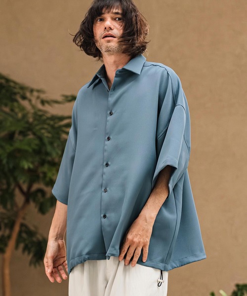 CAMBIO(カンビオ)の「mhs2629- Polyester Tropical Short Sleeve Shirts トロピカルシャツ(S65026cmb)(シャツ/ブラウス・メンズ・キナリ/ブラック/ブルー/グレー・M/S/L)」の5枚目の写真