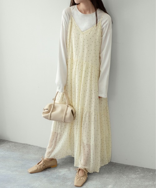 on:nue（オンニュ）の「【on:nue】クリンクルドット ティアードキャミワンピース/2026 SS COLLECTION（ワンピース・レディース・ブラック/アイボリー/レッド・FREE）」の18枚目の写真