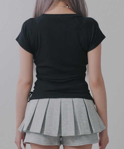 Diable baiser(ディアブルベーゼ)の「ハトメレースアップY2K半袖カットソートップス(Tシャツ/カットソー・レディース・ブラック・MEDIUM/LL/LARGE)」の12枚目の写真