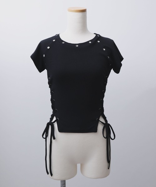 Diable baiser(ディアブルベーゼ)の「ハトメレースアップY2K半袖カットソートップス(Tシャツ/カットソー・レディース・ブラック・MEDIUM/LL/LARGE)」の16枚目の写真