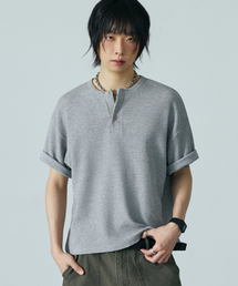 LXT（エルエックスティー）の「ワッフルヘンリーネッククロップ半袖Tシャツ[グレーメランジ]（Tシャツ/カットソー）」