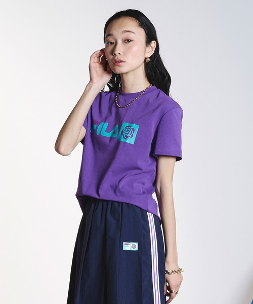 FILA(フィラ)の「(FILAⅹROSEBUD)FILA ROSE T-SHIRTS(Tシャツ/カットソー・レディース・ホワイト/パープル・S/L)」の14枚目の写真