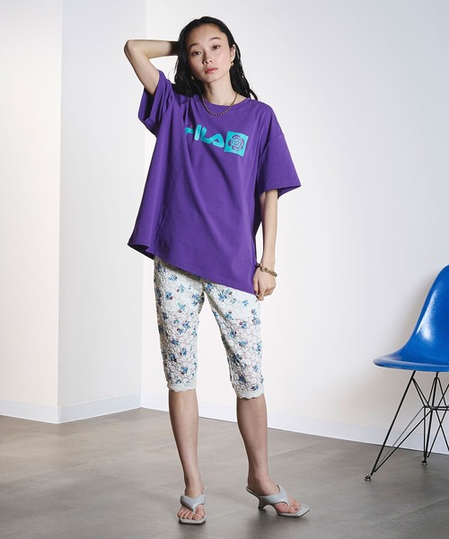 FILA(フィラ)の「(FILAⅹROSEBUD)FILA ROSE T-SHIRTS(Tシャツ/カットソー・レディース・ホワイト/パープル・S/L)」の9枚目の写真