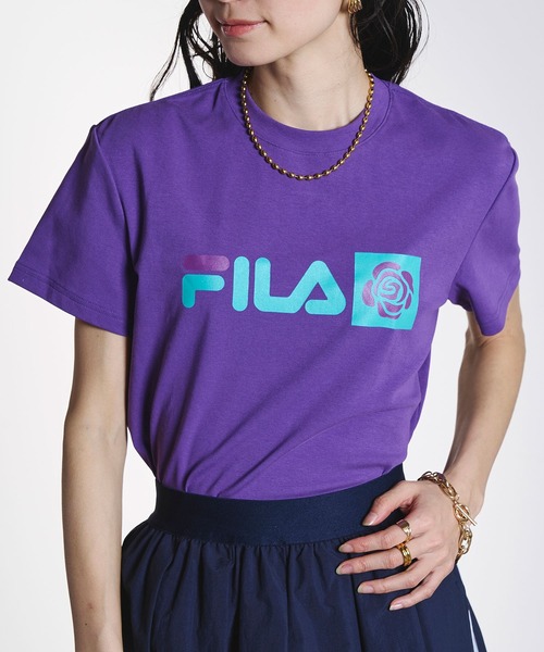 FILA(フィラ)の「(FILAⅹROSEBUD)FILA ROSE T-SHIRTS(Tシャツ/カットソー・レディース・ホワイト/パープル・S/L)」の6枚目の写真