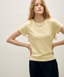 バックシーム デザイン やわらかい綿レーヨン素材 半袖Tシャツ