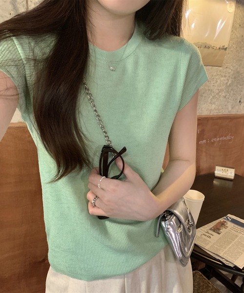 Girly Doll(ガーリードール)の「クルーネックショートスリーブニット(Tシャツ/カットソー・レディース・グリーン/パープル/イエロー/ブルー・FREE)」の20枚目の写真