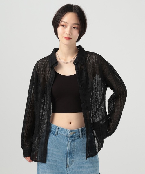 BAYFLOW(ベイフロー)の「シアーカットロングスリーブシャツ(シャツ/ブラウス・レディース・ブラック/オフホワイト/ベージュ・FREE)」の3枚目の写真
