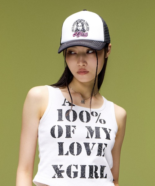 X-girl(エックスガール)の「CHEERFUL LOGO AND FACE TRUCKER CAP(キャップ・レディース・ホワイト/ブラウン/ブラック・ONE SIZE)」の8枚目の写真