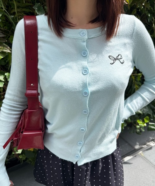 Nia(ニア)の「Nia(ニア)/リボン刺繍付きカーディガン(カーディガン/ボレロ・レディース・レッド/ブラック/グレー/ブルー・FREE)」の12枚目の写真