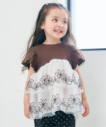 apres les cours | チュール刺繍ドッキング半袖Tシャツ(Tシャツ/カットソー)