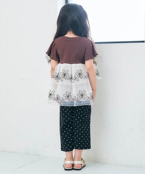 apres les cours(アプレレクール)の「チュール刺繍ドッキング半袖Tシャツ(Tシャツ/カットソー・キッズ・ブラウン/ラベンダー・80/90/100/110/120/130/140)」の4枚目の写真