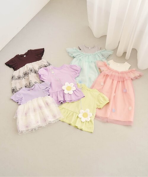 apres les cours(アプレレクール)の「チュール刺繍ドッキング半袖Tシャツ(Tシャツ/カットソー・キッズ・ブラウン/ラベンダー・80/90/100/110/120/130/140)」の6枚目の写真
