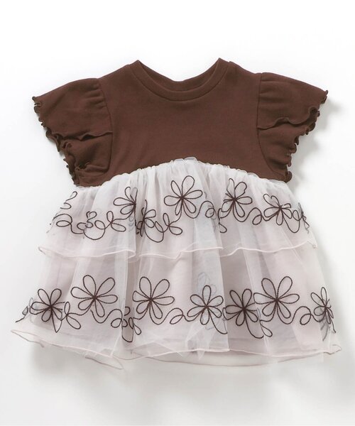 apres les cours(アプレレクール)の「チュール刺繍ドッキング半袖Tシャツ(Tシャツ/カットソー・キッズ・ブラウン/ラベンダー・80/90/100/110/120/130/140)」の7枚目の写真