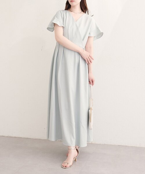 natural couture（ナチュラルクチュール）の「【sherbet line】接触冷感カシュクールフリル袖ワンピース（ワンピース・レディース・ブルー/ブラック/ブラウン系その他/ライトベージュ/ラベンダー/ミント・FREE）」の4枚目の写真