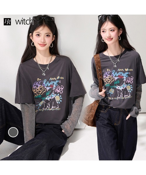 witch(ウイッチ)の「大人上品袖キラキラ切替Tシャツ(Tシャツ/カットソー・レディース・グレー系・FREE)」の12枚目の写真