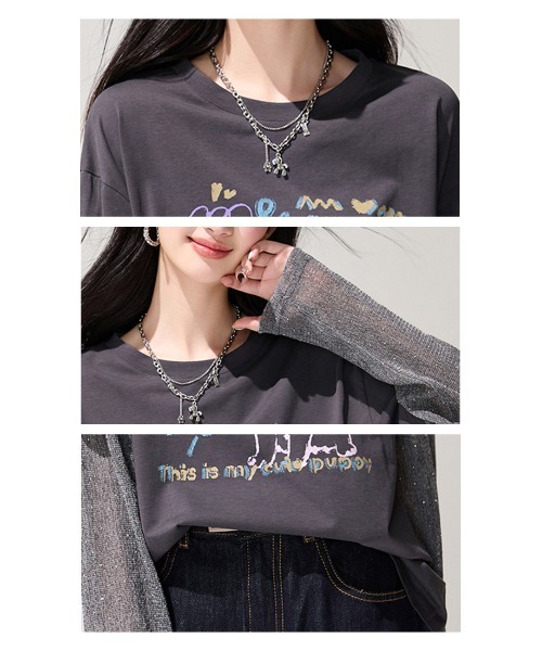 witch(ウイッチ)の「大人上品袖キラキラ切替Tシャツ(Tシャツ/カットソー・レディース・グレー系・FREE)」の15枚目の写真