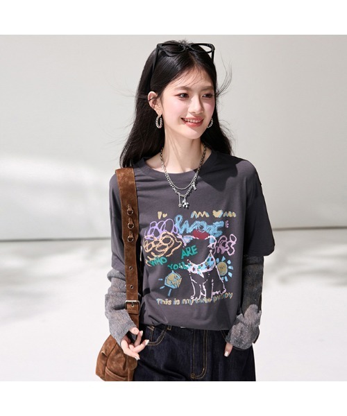 witch(ウイッチ)の「大人上品袖キラキラ切替Tシャツ(Tシャツ/カットソー・レディース・グレー系・FREE)」の9枚目の写真