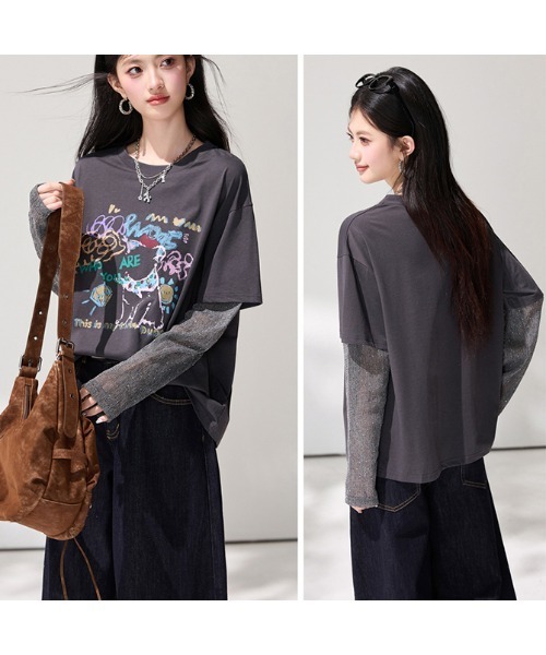witch(ウイッチ)の「大人上品袖キラキラ切替Tシャツ(Tシャツ/カットソー・レディース・グレー系・FREE)」の11枚目の写真