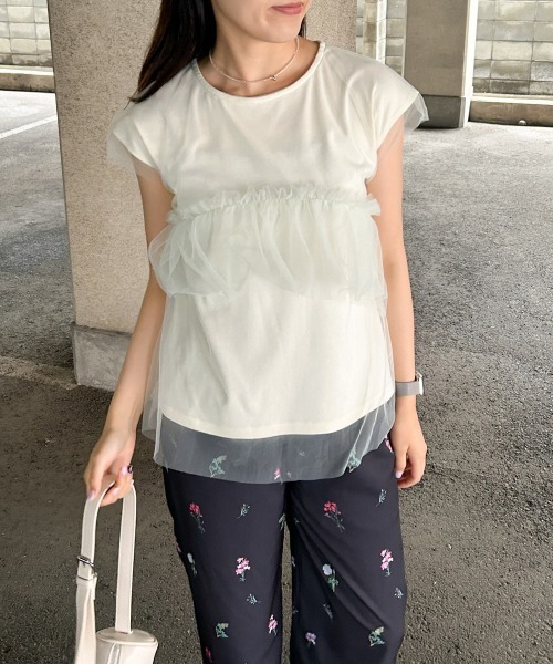 Bab(バブ)の「チュールレイヤードフリルカットソー(Tシャツ/カットソー・レディース・グリーン/アイボリー/ブラック・FREE)」の3枚目の写真