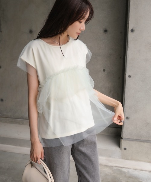 Bab(バブ)の「チュールレイヤードフリルカットソー(Tシャツ/カットソー・レディース・グリーン/アイボリー/ブラック・FREE)」の14枚目の写真