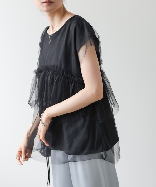 Bab(バブ)の「チュールレイヤードフリルカットソー(Tシャツ/カットソー・レディース・グリーン/アイボリー/ブラック・FREE)」の21枚目の写真