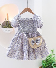 aimoha（アイモハ）の「【aimoha-KIDS-】小花柄シャーリングワンピース(バッグ付き)(SS)（ワンピース）」