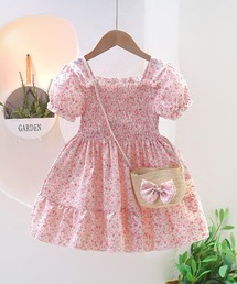 aimoha（アイモハ）の「【aimoha-KIDS-】小花柄シャーリングワンピース（バッグ付き）(SS)（ワンピース）」