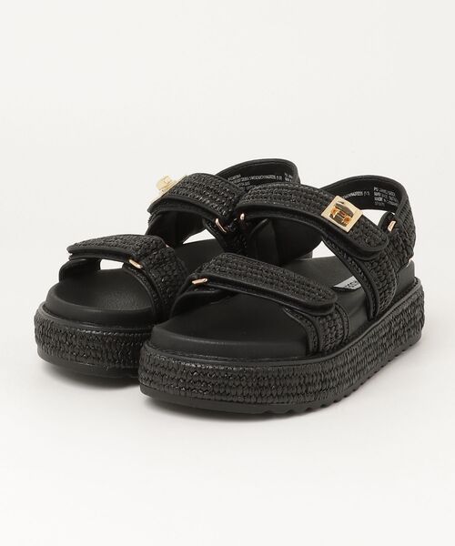 STEVE MADDEN(スティーブマデン)の「STEVE MADDEN スティーブマデン ダブルベルトラフィアサンダル BIGMONA-US 9918(サンダル・レディース・ブラック/ナチュラル・24.0cm/24.5cm/23.0cm/23.5cm)」の2枚目の写真