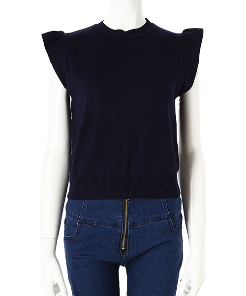 fifth（フィフス）の「ショルダーフリルニットトップス（ニット/セーター・レディース・ネイビー/ブラック/カーキ/ホワイト/ベビーピンク・MEDIUM）」の4枚目の写真